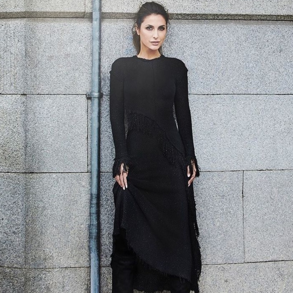 Zara Studio KNIT SHIMMERY SPARKLY DRESS LIMITED EDITION Black Silver Fringe XS